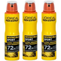 3x 150ml Loreal Men Expert Invincible Sport Anti Transpirant Spray 72H Non Stop