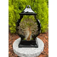 Grablampe Grablaterne mit Baum-Motiv 29,5 cm H. Gold Farbe Grabkerze Kerze Grabkerze Grablicht Gartenlampe Laterne inkl. Kerze