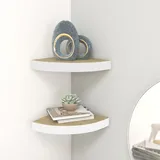 Vopese 2 STK. Eckwandregal Eckregal Eck Schweberegale Hängeregal Wandregal Eckboard Regal Möbel Bad Küche Büro Eiche und Weiß 35x35x3,8 cm MDF