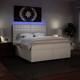 vidaXL Boxspringbett mit Matratze Weiß 180x200 cm Kunstleder