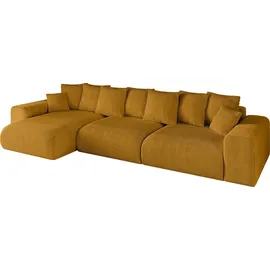 altdecor Ecksofa Cord mit Schlaffunktion 2-Sitzer Senfgelb