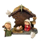 RIFFELMACHER & WEINBERGER Riffelmacher Kleine Kinderkrippe mit Stall - 11 x 9,5 cm | 78560 - Weihnachtskrippe Weihnachtsgeschichte