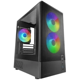 Mars Gaming MC-Onyx, MicroATX Gaming-Gehäuse, Metall-Mesh-Front, Seitenfenster aus Gehärtetem Glas, 3X ARGB FDB Lüfter, Doppelkammer-Struktur, Unterstützung für Flüssigkeitskühlung bis 240mm, Schwarz