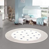 Teppich-Traum Spielteppich Hochflor Spielteppich rund Punkte und Umrandung weich Creme, grau 120 cm Rund