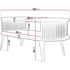 Mirjan24 Couchtisch Roenni Oval, Wohnzimmer Kaffeetisch, Beine und Seiten aus Stahl (Farbe: Schwarz / Eiche Craft Gold) - Braun
