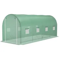 Gewächshaus 500x200x205cm Foliengewächshaus Tomatenhaus Mit Tür, 8 Fenster, Folientunnel Aus Verzinktem Stahl, Pe, Stabiles Treibhaus Pflanztunnel, Inkl. Erdanker & Seilen, Grün