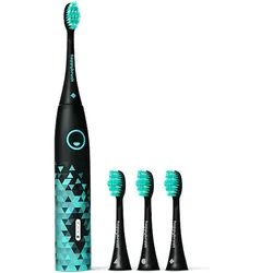 HAPPYBRUSH Eco VIBE 3 Schall-Zahnbürste + Aufsteckbürsten, Elektrische Zahnbürste Schwarz/Mint, Reinigungstechnologie: Schalltechnologie