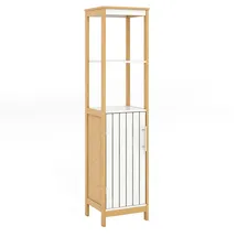 Costway 30 cm Breit Hochschrank 129 x 30 x 30 cm Beige MDF