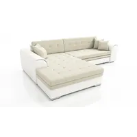 Fun Möbel Couchgarnitur SARRA Weiss- Beige mit Schlaffunktion Ottomane Links - Hellbraun