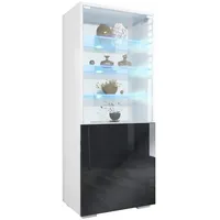 Vladon Vitrine, Schwarz Hochglanz, 50x122.5x34.5 cm, Wohnzimmer, Wohnwände, Vitrinenschränke