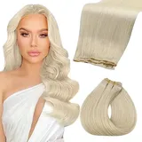 Fshine Tressen Echthaar Platinblond Genie Weft Extensiones 60cm Haarverlängerung Echthaar Tressen 60g Sew in Weft Hair Extensions Echthaar Tressen Farbe 60