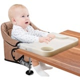 Baby Tischsitz mit Essbrett Portable Faltbar Hochstuhl Sitzerhöhung mit Transportbeutel, Ideal für Kleinkinder, Tragbar für Zuhause & Reise (Braun)