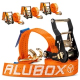 ALUBOX Zurrgurt Spanngurte mit J-Haken 4 Stück 38mm breit Größenwahl (4-St) orange 3.8 cm x 9000 cm