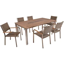 Tischgruppe FLORENCE 7-tlg Garten Sitzgruppe Outdoor Beige Metall Kunststoff