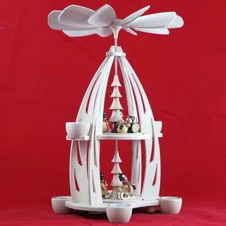 Wichtelstube-Kollektion XXL Weihnachtspyramide Schneemänner Pyramide Weihnachten aus Holz für Teelichter 24 x 24 x 49 cm Teelichtpyraminde aus feinsten Buchenholz