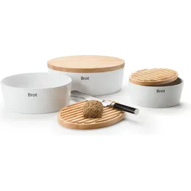 Continenta Brottopf mit Holzdeckel oval 27 cm weiß