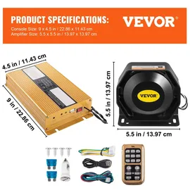 Vevor 2 Auto Warnalarm Lautsprecher 400 W 12 V, Auto Sirene Alarm Hupen 8 Töne Universal Polizei, Feuersiene, Hupe, Lautsprecher, Warnhorn aus Kunststoff, Alarm Lautsprecher mit Handmikrofon