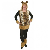 Tiger Kostüm Katze Lady Leyla für Damen Gr. S Kleid mit Kapuze und ein Paar Stulpen braun Tier Tierkostüm Fasching