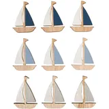Rayher Holz-Streuteile Schiff, 9 Stück, mit Klebepunkt, 3 x 4 cm, sortiert 3 Farben, Holzstreuer Tischdeko, Tischstreuer, Streudeko, maritim, 46675000, Bunt