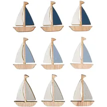Rayher Holz-Streuteile Schiff, 9 Stück, mit Klebepunkt, 3 x 4 cm, sortiert 3 Farben, Holzstreuer Tischdeko, Tischstreuer, Streudeko, maritim, 46675000, Bunt
