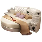 JVmoebel Rundbett Rund Multifunktion Polster Led Regal Kingsize Kunstleder Sofort (1-tlg., Rundbett), Made in Europa beige