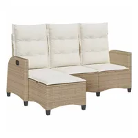 vidaXL Gartensofa mit Liegefunktion Kissen L-Form Beige Poly Rattan