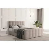 kaiser möbel Boxspringbett mit bettkasten und matratze 180 cm x 200 cm, Schlafzimmerbett ROMA Hellbraun + topper H3 - Hellbraun