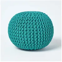 Homescapes Pouf Strickpouf 35 x 40 cm Petrol