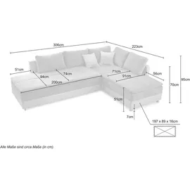 luma-home schönes für dein zuhause Federkern Ecksofa Doppelbett Dauerschläfer Bettkasten, Couch in Grau-Braun/ Beige & 15101
