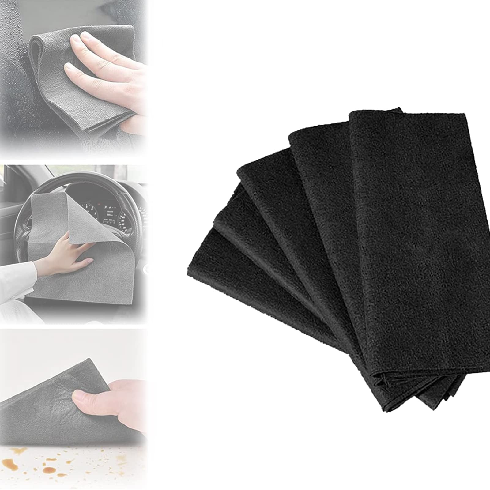 Thickened Magic Cleaning Cloth,Magic Cleaning Cloth,Sonorou Cleaning Cloth,Streak Free Reusable Microfiber Cleaning Rags,for Glass Windows Cleaning (5 pcs-Black,11.81 * 11.81 Inch)
