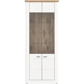 xonox.home Vitrine MODERN TIMES, 85 x 205 cm - 2 Türen - Nox Eiche Dekor - Weiß matt