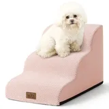 COZY KISS Hundetreppe für Kleine Hunde, Haustiertreppe für Couch aus Hochdichtem Schwamm, Hunde Treppe Hunderampe mit Waschbarem Bezug und Rutschfestem Boden (Rosa, 3 Stufen (40x57x40cm), 3)