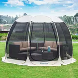 Alvantor Campingzelt Screen House, Überdachung für den Außenbereich, sechseckiges Pop-up Sonnenschutzzelt mit Wänden aus Netzgewebe, Nicht wasserdicht, ca. 3 x 3 m, beige