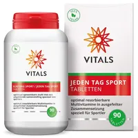 Vitals - Jeden Tag Sport 90 Tabletten Vegan. Optimale resorbierbare Multivitamine in ausgefeilter Zusammensetzung für Sportler. Ist NZVT-zertifiziert. Vitamin K2 in stabiler Form K2Vital Delta.