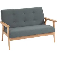 Homcom Doppelsofa Loveseat 2-Sitzer mit Polsterung kompaktes Design aus Leinen und Gummiholz Grau 115x66,5x73cm für Wohnzimmer, Aosom.de