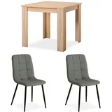 Homestyle4u Essgruppe mit Tisch Natur und 2 Polsterstühlen Grau 2377