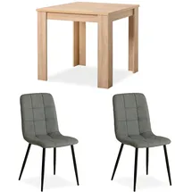 Homestyle4u Essgruppe mit Tisch Natur und 2 Polsterstühlen Grau 2377