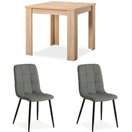 Homestyle4u Essgruppe mit Tisch Natur und 2 Polsterstühlen Grau 2377