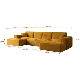 altdecor Wohnlandschaft, Gelb, 6-Sitzer, U-Form, 344x73x165 cm, Wohnzimmer, Sofas & Couches, Wohnlandschaften, Wohnlandschaften in U-Form