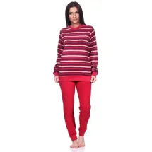 normann Damen Frottee Schlafanzug lang, Pyjama mit Bündchen in toller Streifen-Optik, Farbe:rot, Größe:48-50 - 48-50