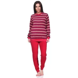normann Damen Frottee Schlafanzug lang, Pyjama mit Bündchen in toller Streifen-Optik, Farbe:rot, Größe:48-50 - 48-50