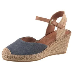 Keilsandalette TAMARIS, Damen, Gr. 38, blau (blau kombiniert), Textil, Leder, modisch, Schuhe, Plateau, Sommerschuh mit geschlossenem Zehenbereich