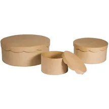 Rayher 67259000 Pappm. Boxen Set,FSC Recycled 100%, ø23,8 x 9 cm/ø16,8 x 8 cm/ø10 x 7cm, Set 3 Stück, Braun