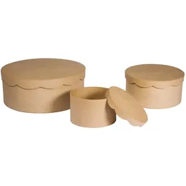 Rayher 67259000 Pappm. Boxen Set,FSC Recycled 100%, ø23,8 x 9 cm/ø16,8 x 8 cm/ø10 x 7cm, Set 3 Stück, Braun