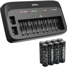 Absina Akkuladegerät 9V inkl. 8x AA 2900mAh NiMH