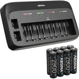 Absina Akkuladegerät 9V inkl. 8x AA 2900mAh NiMH