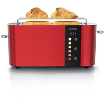 Arendo Toaster 2 Scheiben, Langschlitztoaster, Langschlitz, Edelstahl, 1000W, Display mit Restzeitanzeige, Brötchenaufsatz, Defrost Funktion, Wär... - rot