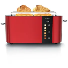 Arendo Toaster 2 Scheiben, Langschlitztoaster, Langschlitz, Edelstahl, 1000W, Display mit Restzeitanzeige, Brötchenaufsatz, Defrost Funktion, Wär... - rot
