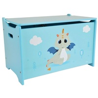 Fun House 713305 Leon Le Dragon Spielzeugkiste für Kinder, Höhe 40 x Länge 58 x Tiefe 36 cm, Holz, blau, Pour Enfant