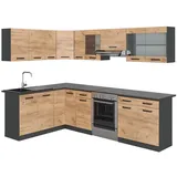 Vicco Eckküche Rick Anthrazit/Goldkraft Eiche 267 x 167 cm AP Schwarz